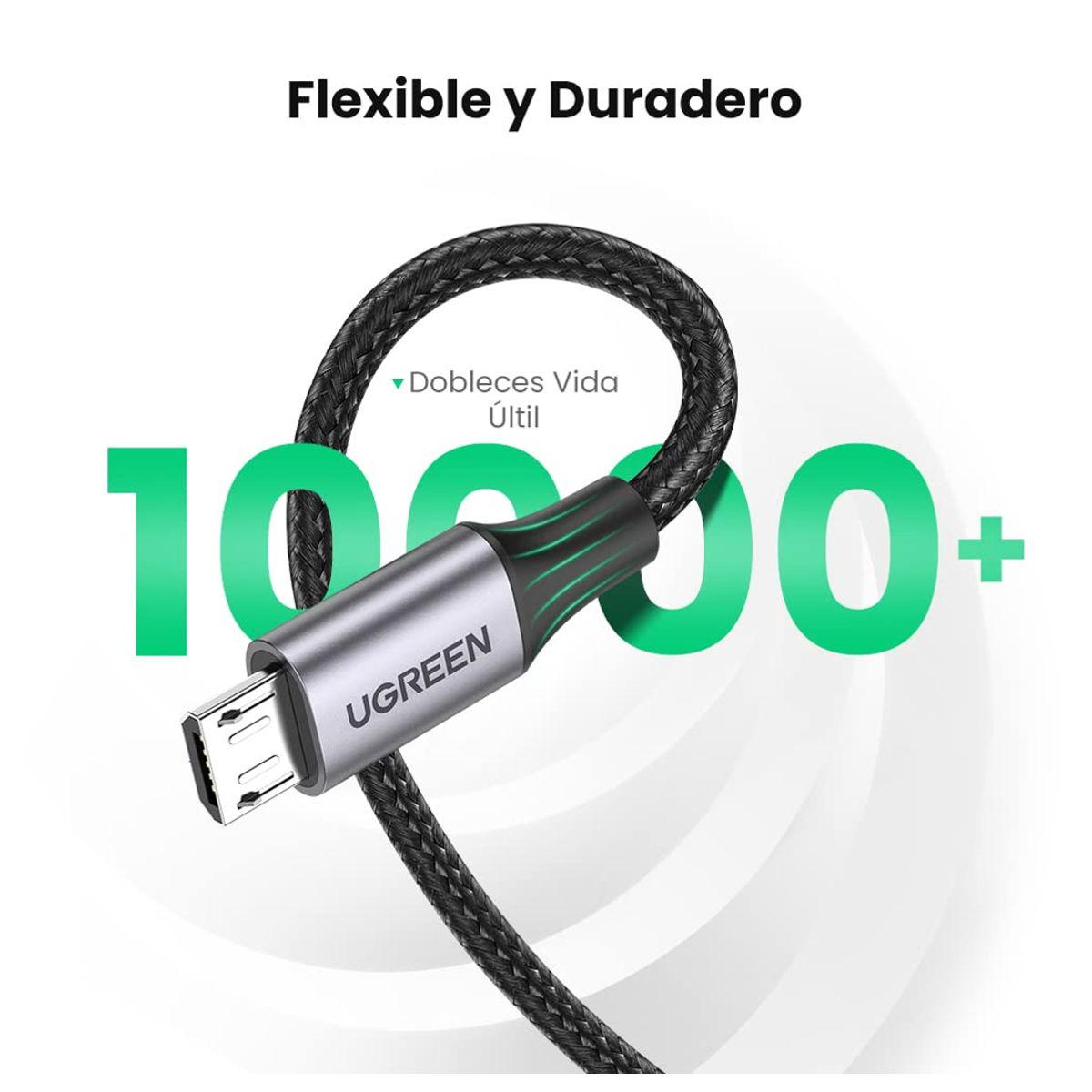 Ugreen Cable USB-A a Micro USB de 1 Metro  Carga Rápida QC 3.0/2.0 hasta 18W  Nylon Trenzado y Alta Durabilidad