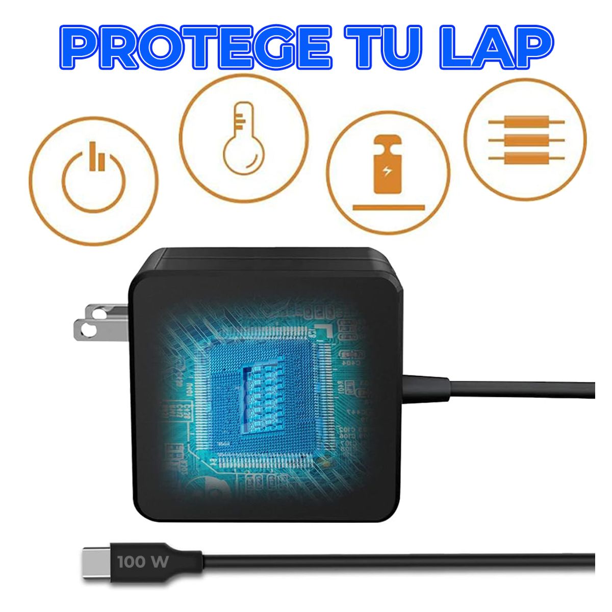 Adaptador Universal 100W Tipo-C Cuadrado Carga Rápida y Segura para Laptops y Celulares y Otros Dispositivos