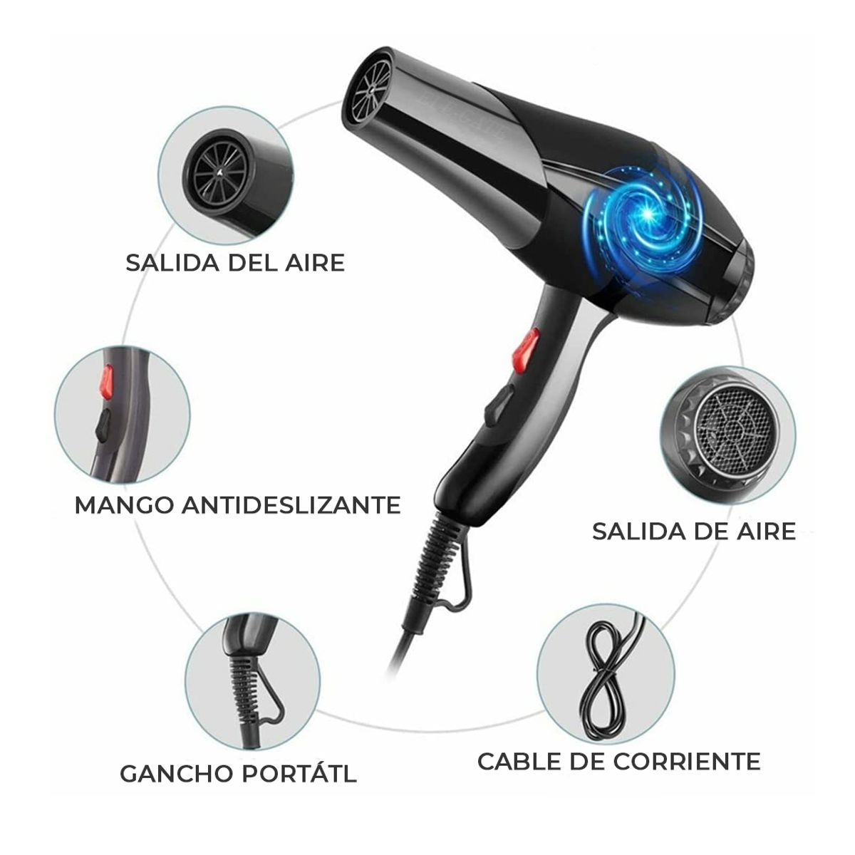 Secadora de Cabello Frio o Caliente Herramienta de Peluquería Profesional para Estilizado Rápido y Seguro