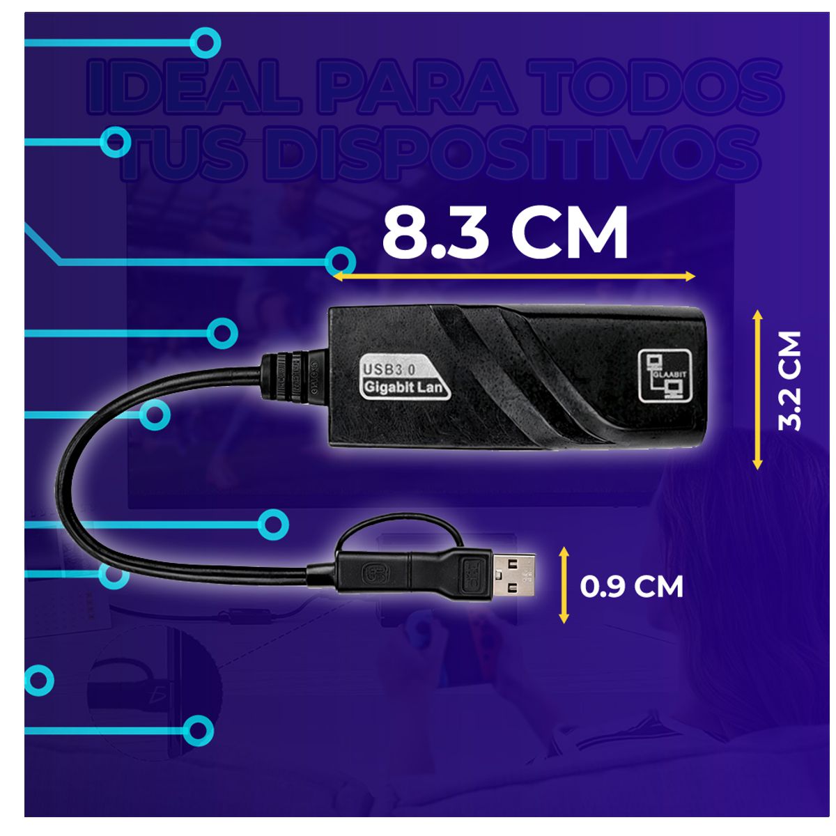 Adaptador Ethernet USB-C a Gigabit 10/100/1000 Mbps Compatible con PC, Notebook y Mac