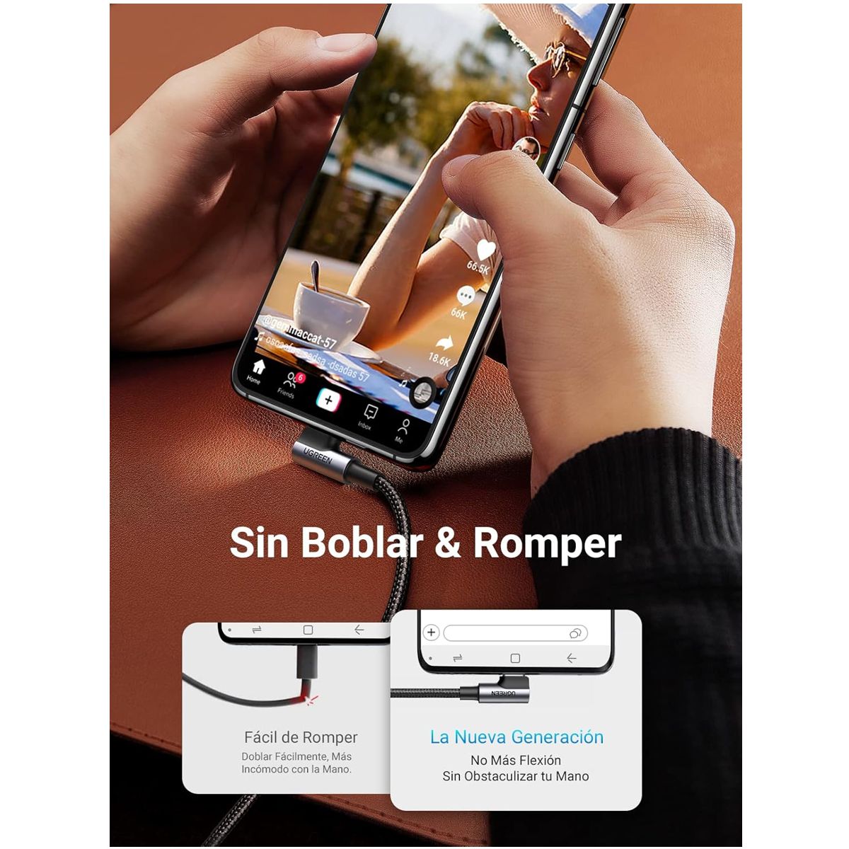 Ugreen Cable USB-A a USB-C de 2 Metros Conector en Ángulo Recto 90° Carga Rápida 60W y Transferencia de Datos