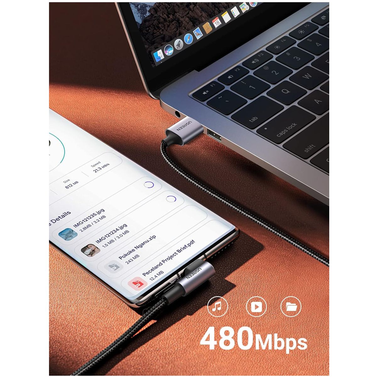 Ugreen Cable USB-A a USB-C de 2 Metros Conector en Ángulo Recto 90° Carga Rápida 60W y Transferencia de Datos