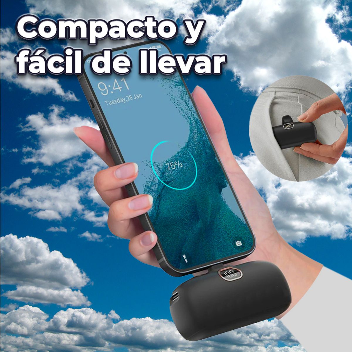 Power Bank de Bolsillo 5000 mAh Carga Rápida 22.5W PD Compacto y Portátil Lightning y Tipo C