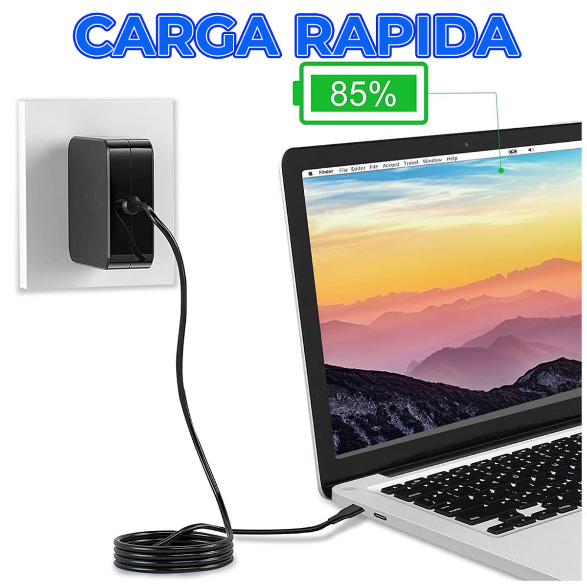 Adaptador Universal 100W Tipo-C Cuadrado Carga Rápida y Segura para Laptops y Celulares y Otros Dispositivos
