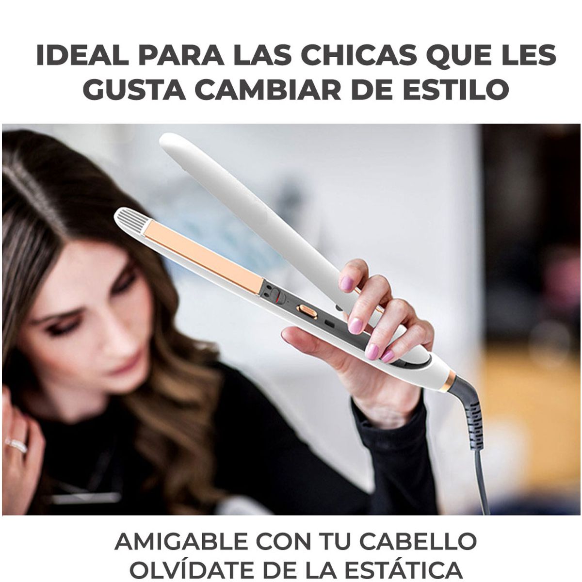Plancha para Cabello 2 en 1 Alaciadora y Rizadora Estilo Profesional en Casa