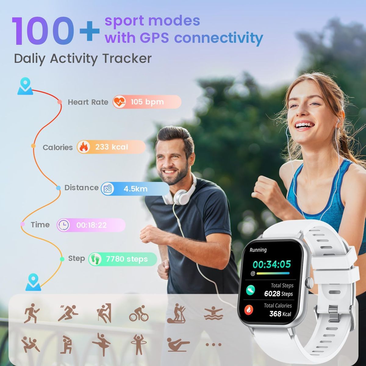Smart Watch Fashion 2 con Pantalla Touch Sumergible Llamadas Bluetooth 100 Modos Deportivos y Batería de hasta 7 Días