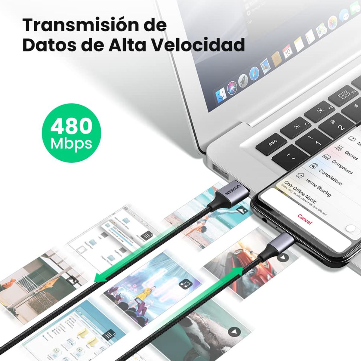 Ugreen Cable USB-A a Micro USB de 1 Metro  Carga Rápida QC 3.0/2.0 hasta 18W  Nylon Trenzado y Alta Durabilidad