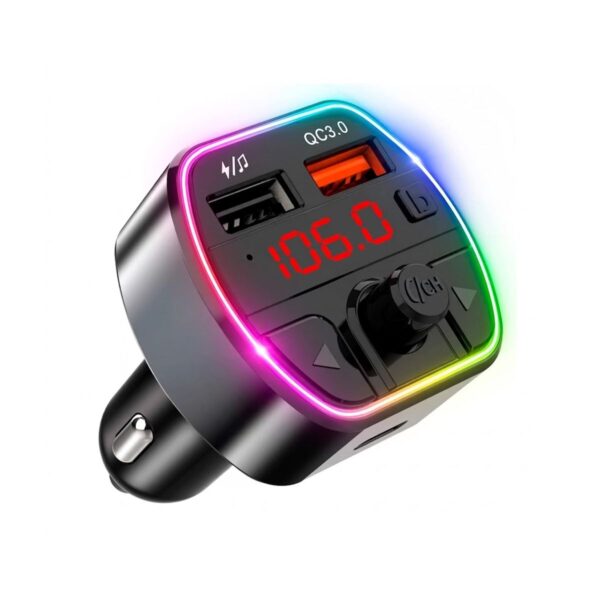 Transmisor FM Bluetooth 5.0 para Auto Con LED RGB y Carga Rápida