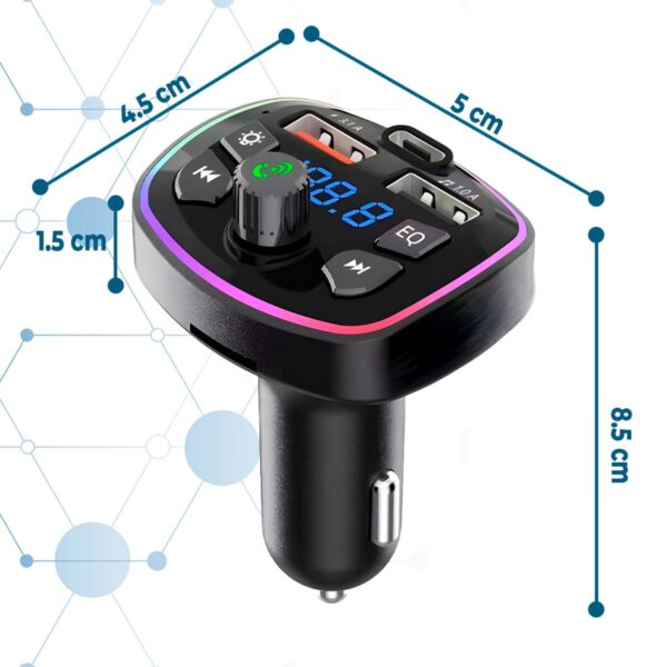 Transmisor FM Bluetooth 5.0 para Auto Con LED RGB y Carga Rápida