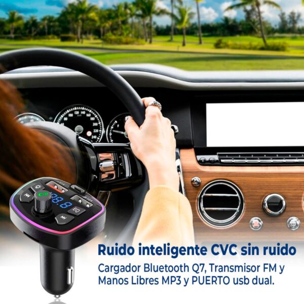 Transmisor FM Bluetooth 5.0 para Auto Con LED RGB y Carga Rápida