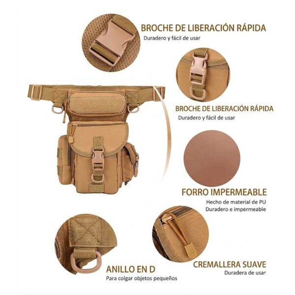 Bolsa Piernera Táctica Militar 700D Impermeable, Resistente y con Múltiples Compartimentos