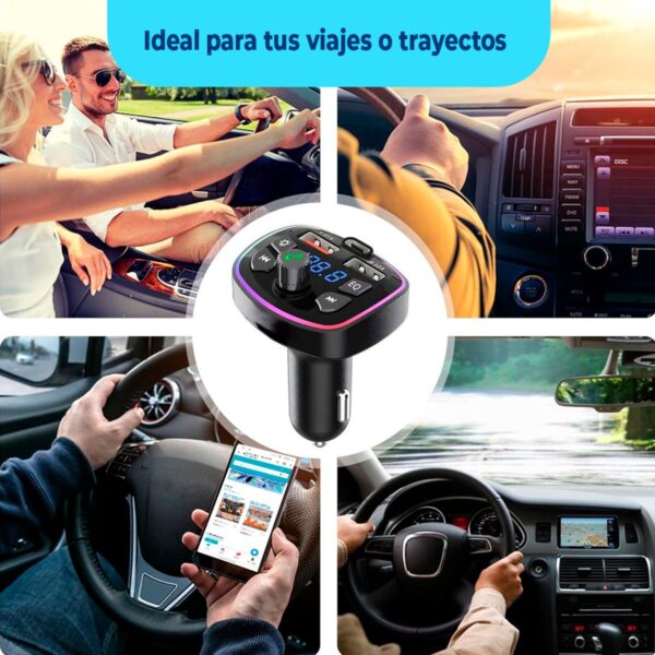 Transmisor FM Bluetooth 5.0 para Auto Con LED RGB y Carga Rápida