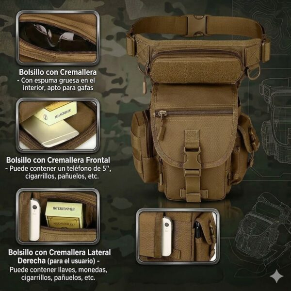 Bolsa Piernera Táctica Militar 700D Impermeable, Resistente y con Múltiples Compartimentos
