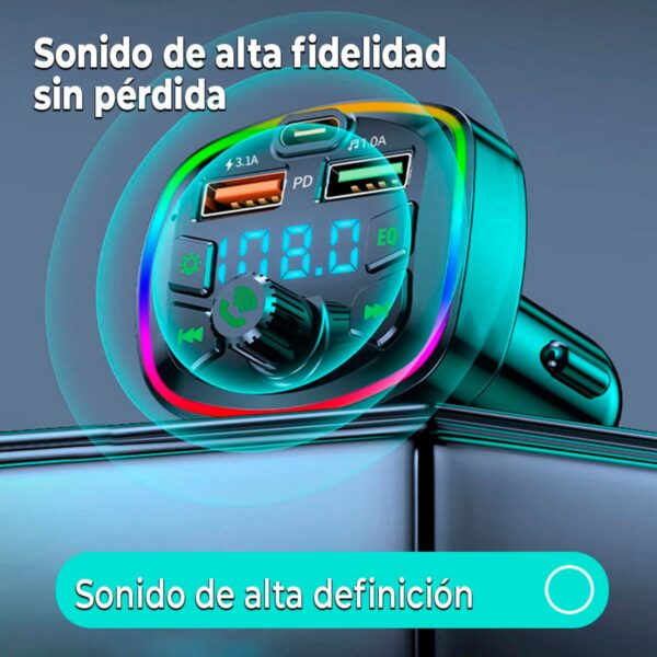 Transmisor FM Bluetooth 5.0 para Auto Con LED RGB y Carga Rápida