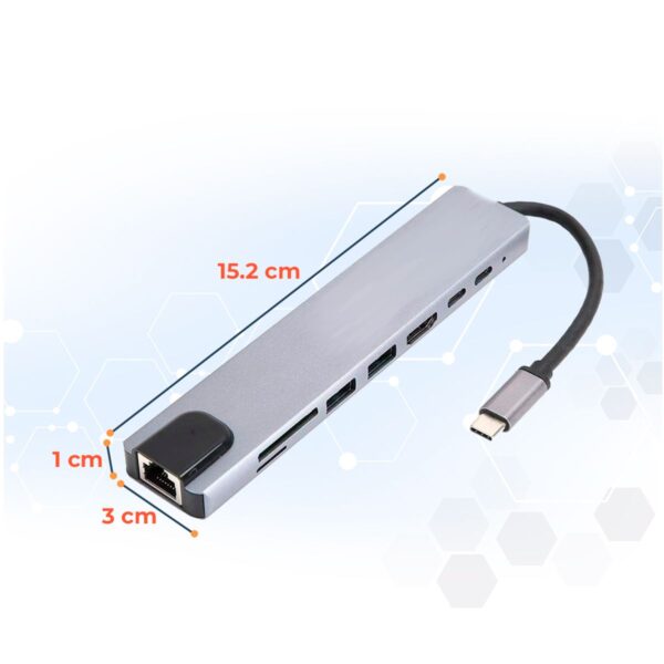 Hub USB 3.0 de Alta Velocidad  8 Puertos  Salida Tipo C - HDMI - ETHERNET