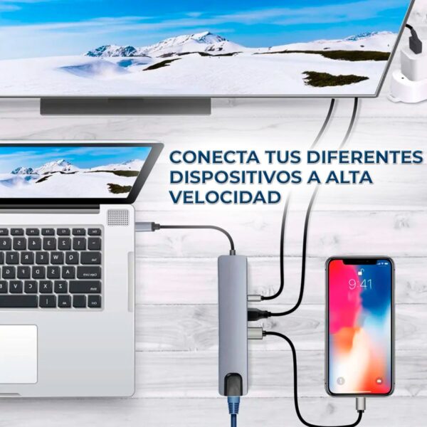 Hub USB 3.0 de Alta Velocidad  8 Puertos  Salida Tipo C - HDMI - ETHERNET
