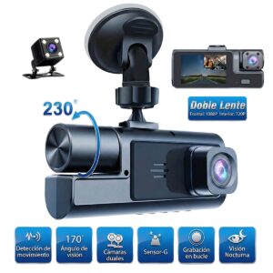 Dash Cam WiFi 3 Lentes Full HD Pantalla 2" y Visión Nocturna IR