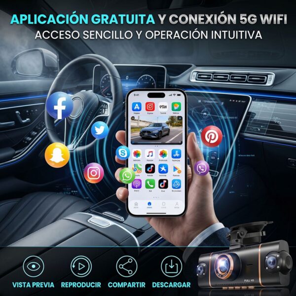 Dash Cam WIFI 5G 4K 4 Canales 360° Full HD Máxima Evidencia en Carretera