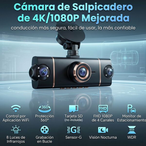 Dash Cam WIFI 5G 4K 4 Canales 360° Full HD Máxima Evidencia en Carretera