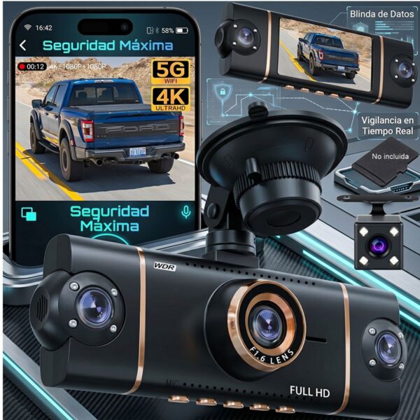 Dash Cam WIFI 5G 4K 4 Canales 360° Full HD Máxima Evidencia en Carretera