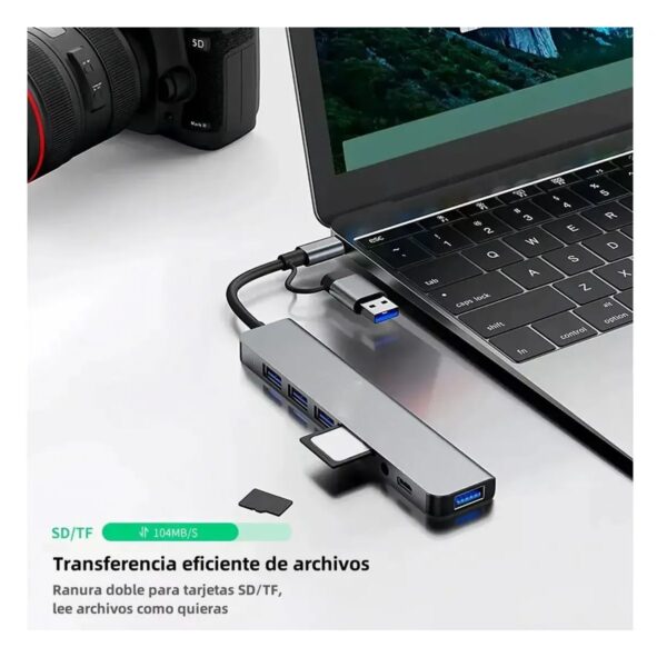 Conectividad Total Hub Multi‑Puerto 8 en 1 USB-C/3.0 + SD/MiniSD