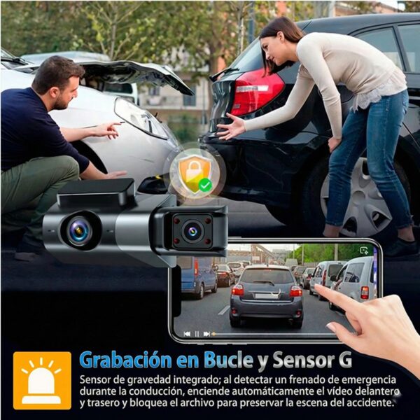 Dash Cam WiFi 3 Lentes Full HD Pantalla 3" y Visión Nocturna IR