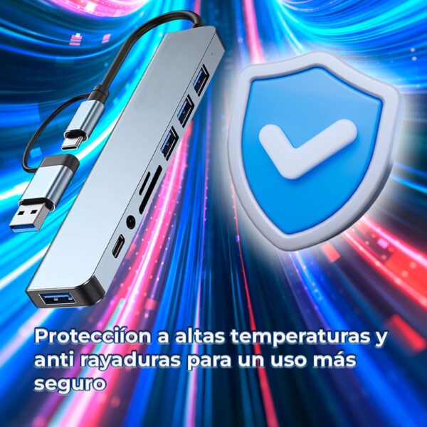Conectividad Total Hub Multi‑Puerto 8 en 1 USB-C/3.0 + SD/MiniSD