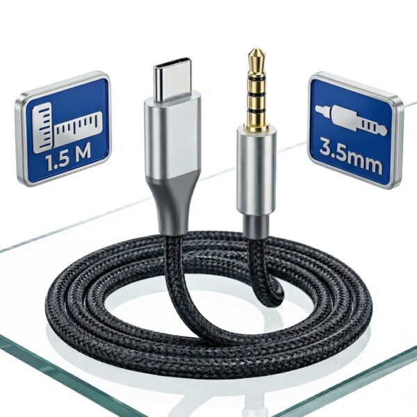 Cable Audio USB-C a Jack 3.5mm 1.5m Conexión Clara y Compatibilidad Universal
