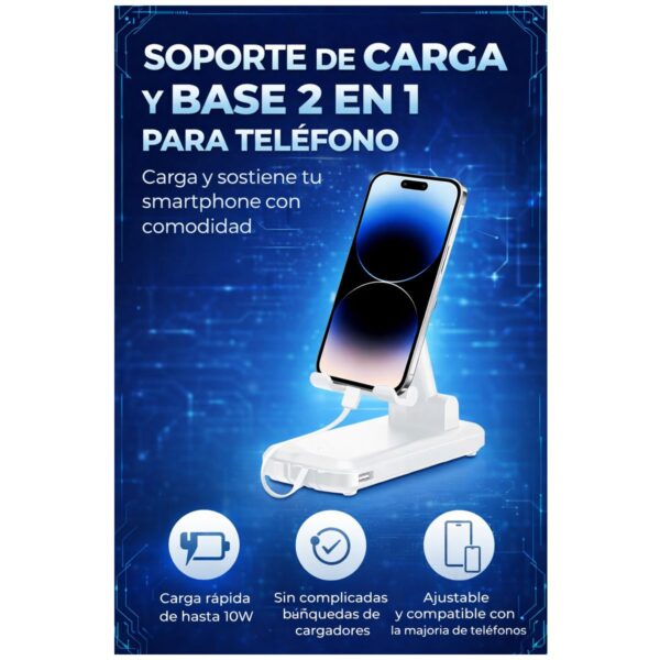 Power Bank 2 en 1 con Base Soporte + 4 Cables Integrados 10000 mAh Energía Portátil y Organización Total
