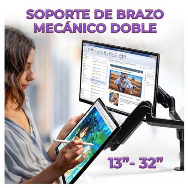 Soporte Doble Para Monitor o Pantalla Ajustable 13 a 30 Pulgadas Máxima Ergonomía y Productividad