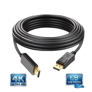 Cable DisplayPort a HDMI 4K 1.8m Conectores Dorados Conexión Estable y Ultra Definición