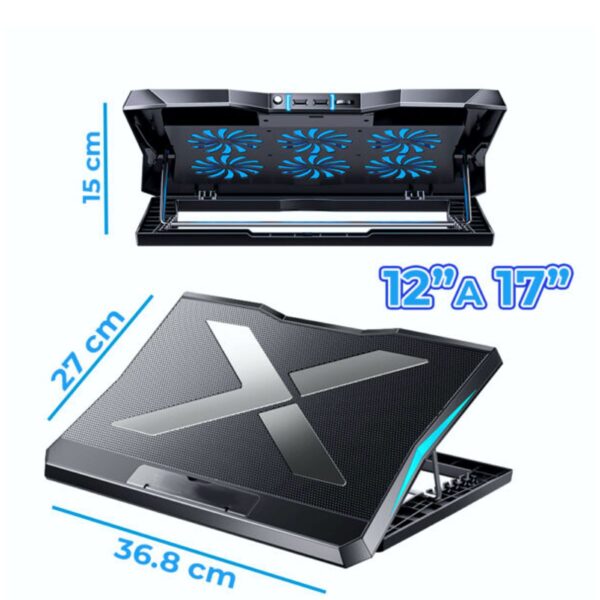 Base Enfriadora 6 Ventiladores USB para Laptop de 12 a17 Pulgadas Rendimiento sin Calor