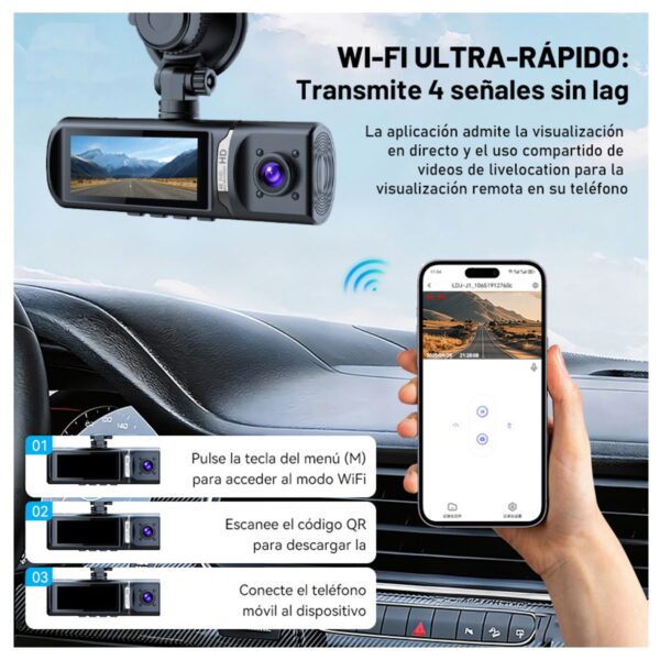 Dash Cam Camara 4K 3 Canales GPS + WiFi 5GHz Evidencia Total y Seguridad en Carretera
