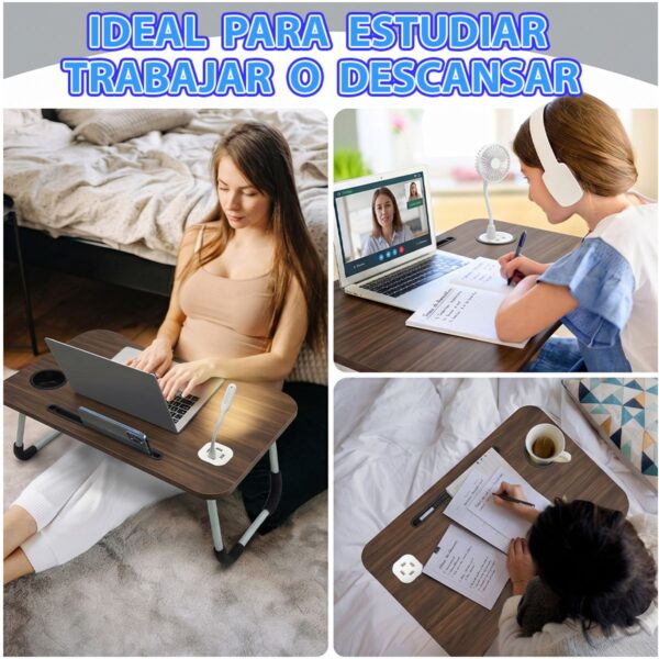 Mesa Plegable Laptop de hasta 17” con USB  Lámpara y Ventilador Trabaja Cómodo