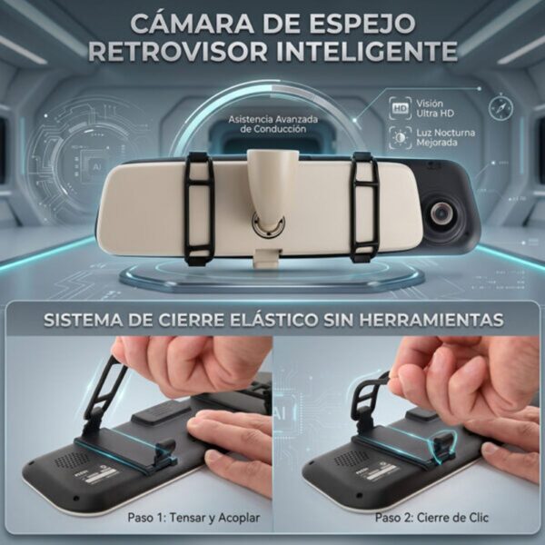 Dashcam Cámara Retrovisor 4K Mas Camara de Reversa Evidencia Clara y Conducción Segura