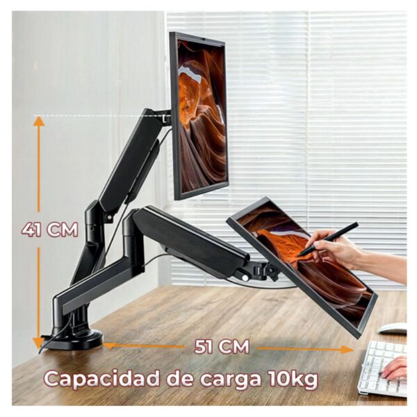 Soporte Doble Para Monitor o Pantalla Ajustable 13 a 30 Pulgadas Máxima Ergonomía y Productividad