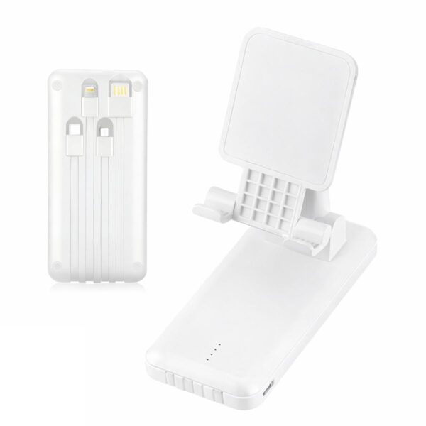 Power Bank 2 en 1 con Base Soporte + 4 Cables Integrados 10000 mAh Energía Portátil y Organización Total