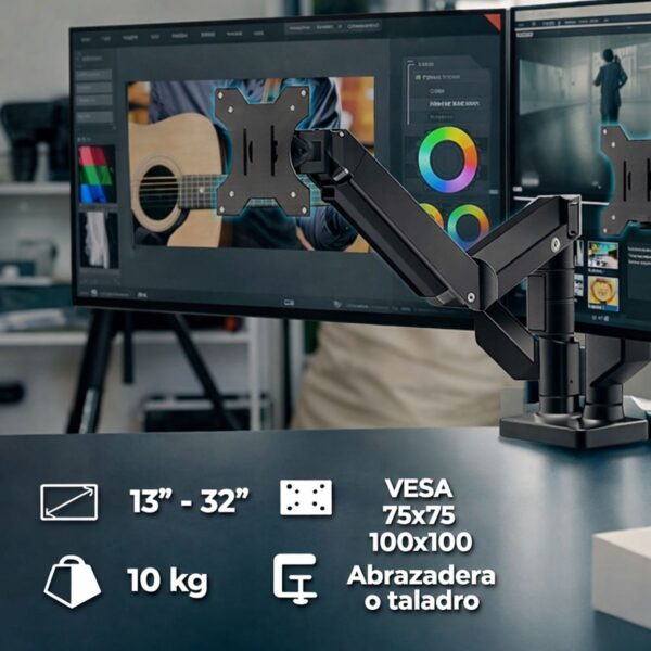 Soporte Doble Para Monitor o Pantalla Ajustable 13 a 30 Pulgadas Máxima Ergonomía y Productividad