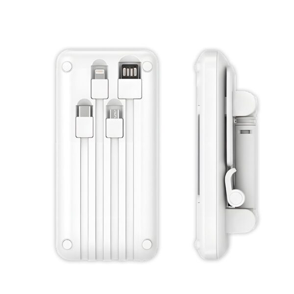 Power Bank 2 en 1 con Base Soporte + 4 Cables Integrados 10000 mAh Energía Portátil y Organización Total