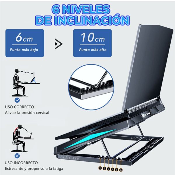 Base Enfriadora 6 Ventiladores USB para Laptop de 12 a17 Pulgadas Rendimiento sin Calor