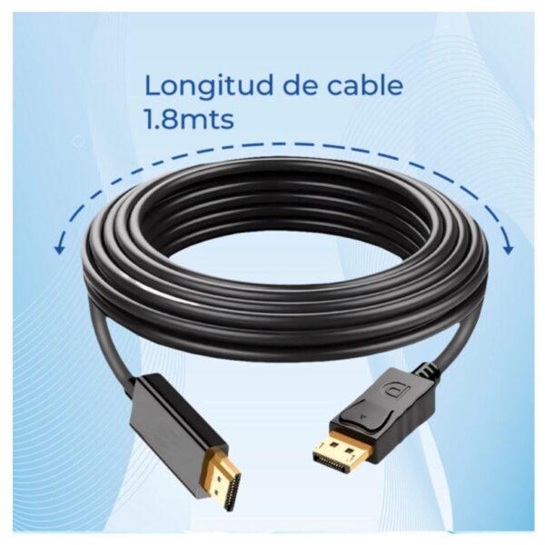 Cable DisplayPort a HDMI 4K 1.8m Conectores Dorados Conexión Estable y Ultra Definición