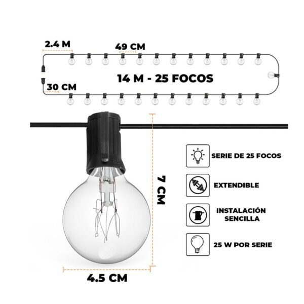 Guirnalda de Luces 7.5m 25 Focos G40 Impermeable Ambiente Cálido y Decoración Perfecta