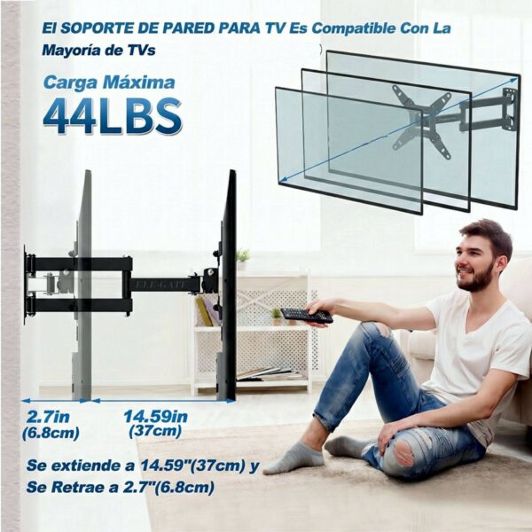 Soporte TV Pared 13 a 43 Pulgadas Giratorio Extensible Instalación Segura y Ángulo Ideal