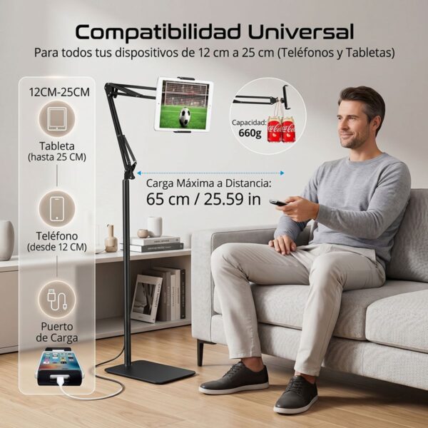Soporte de Suelo Ajustable 360° para Tablet y Celular 135 cm Comodidad Total en Uso Diario