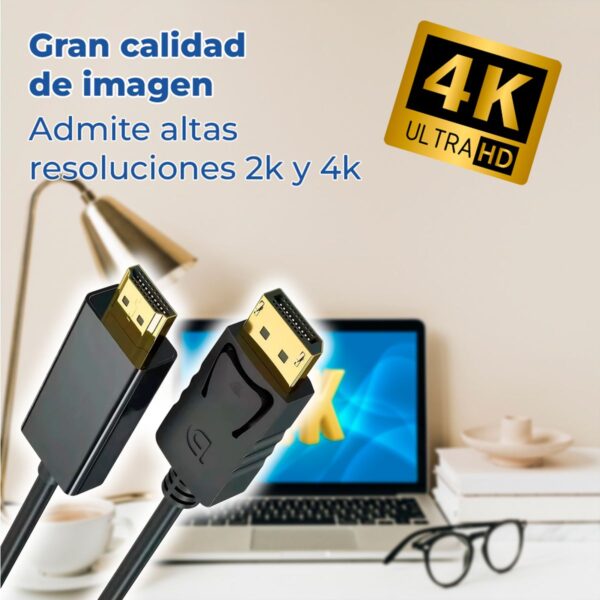 Cable DisplayPort a HDMI 4K 1.8m Conectores Dorados Conexión Estable y Ultra Definición