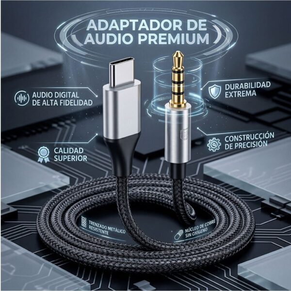 Cable Audio USB-C a Jack 3.5mm 1.5m Conexión Clara y Compatibilidad Universal