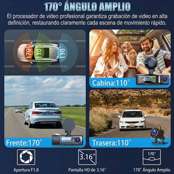 Dash Cam Camara 4K 3 Canales GPS + WiFi 5GHz Evidencia Total y Seguridad en Carretera
