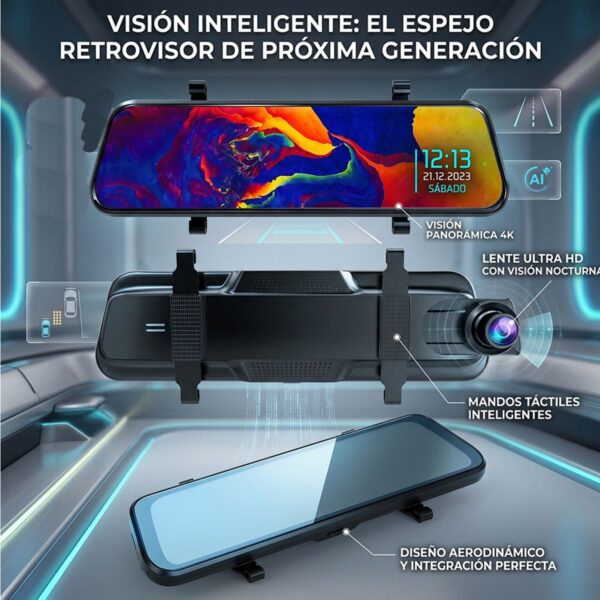 Dashcam Cámara Retrovisor 4K Mas Camara de Reversa Evidencia Clara y Conducción Segura
