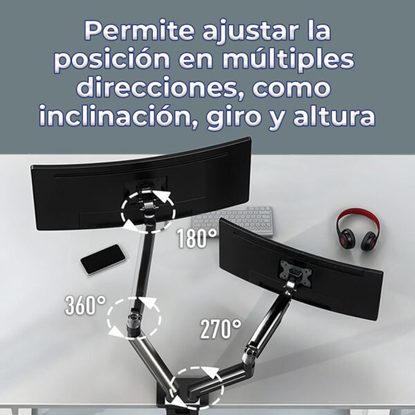 Soporte Doble Para Monitor o Pantalla Ajustable 13 a 30 Pulgadas Máxima Ergonomía y Productividad