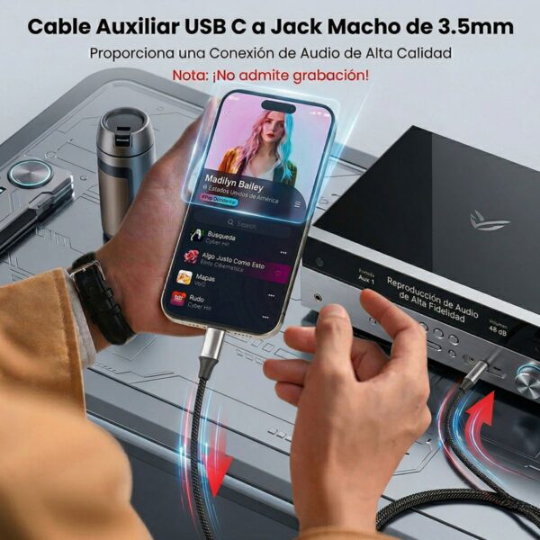 Cable Audio USB-C a Jack 3.5mm 1.5m Conexión Clara y Compatibilidad Universal